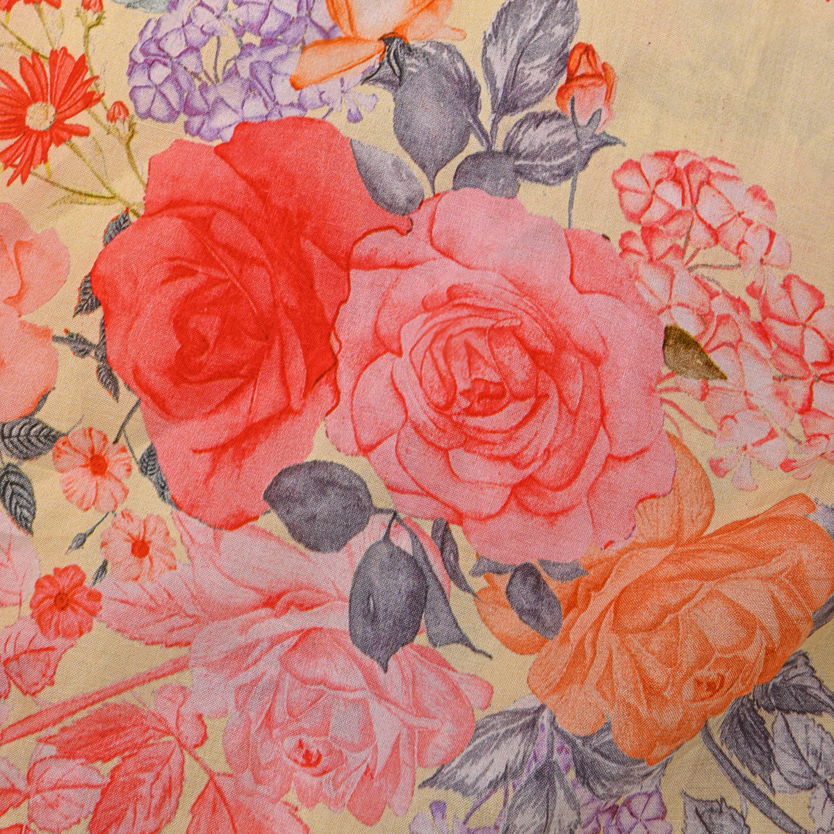 Warm Cream Floral Cluster Printed Silk Fabric