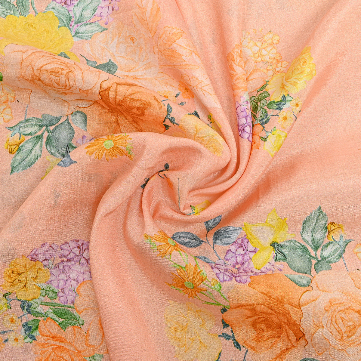 Peach Blossom Rose Cluster Printed Silk Fabric