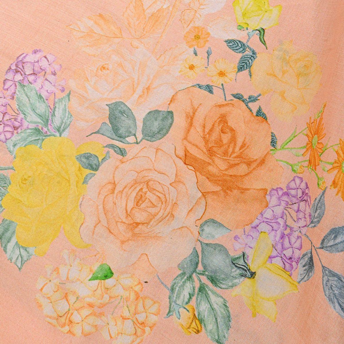 Peach Blossom Rose Cluster Printed Silk Fabric