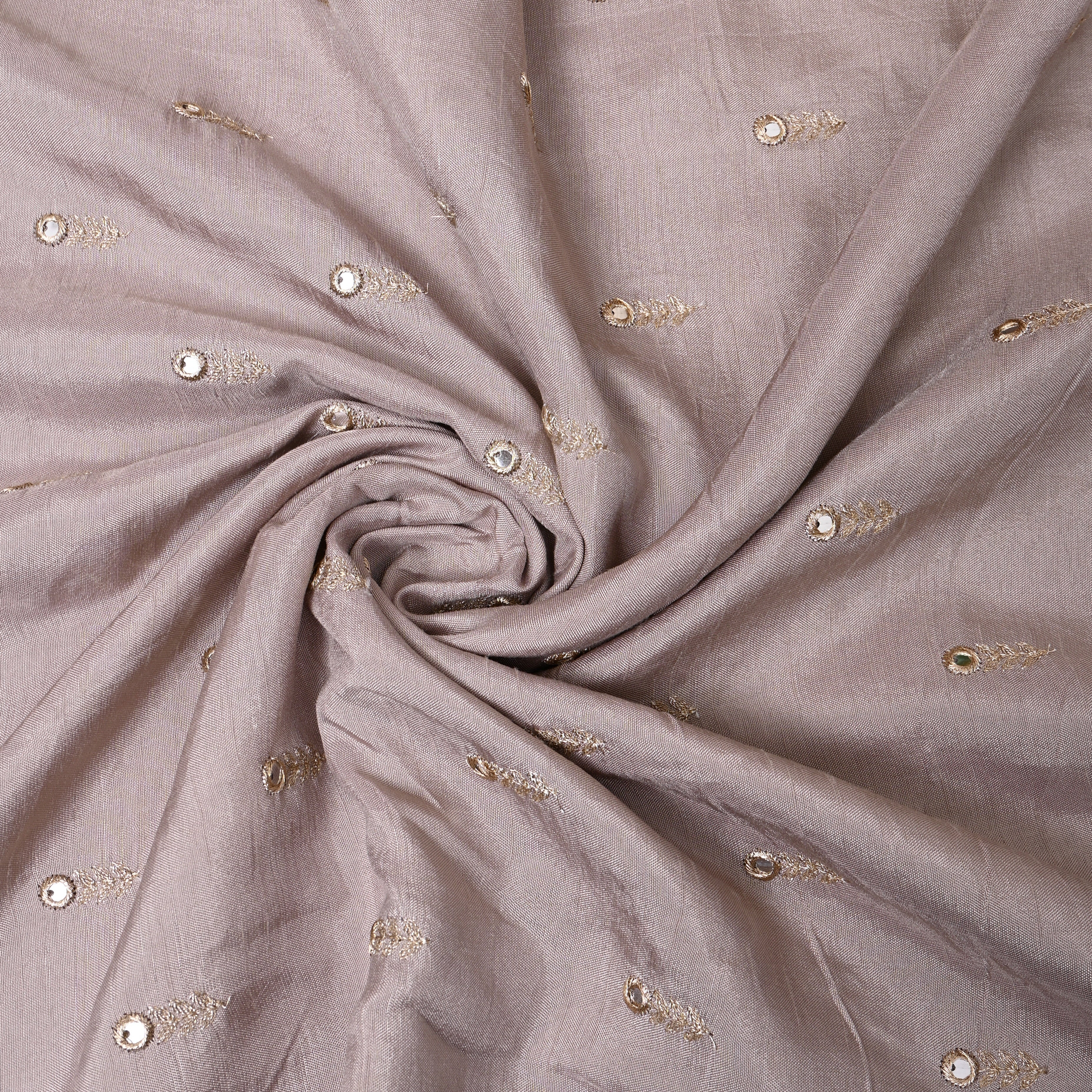 Mauve Mirror Work Booti Embroidered Silk Fabric