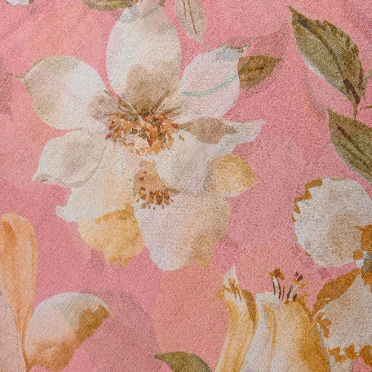 Coral Chiffon With Large Cream Floral Print