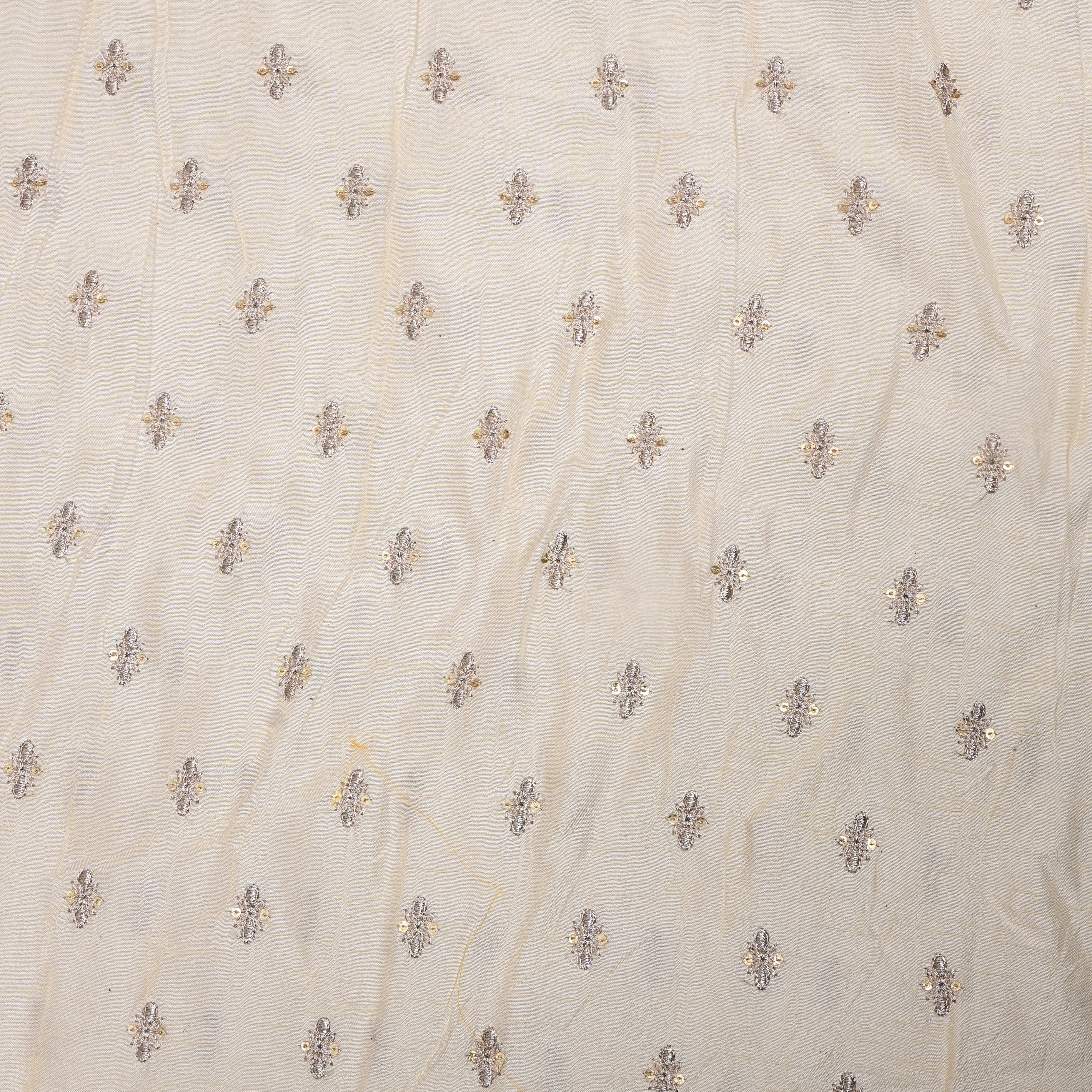White Booti Embroidered Silk Fabric