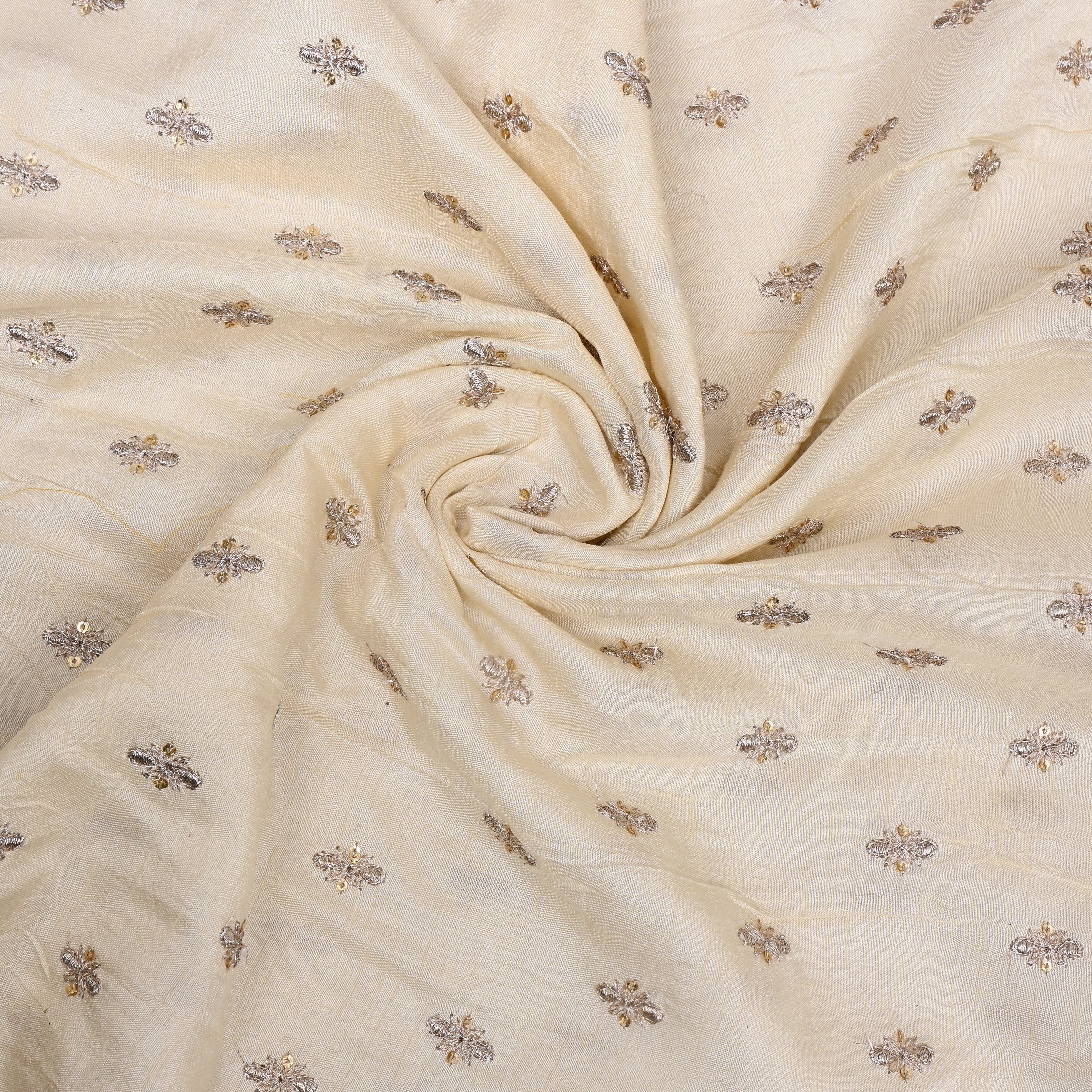 White Booti Embroidered Silk Fabric