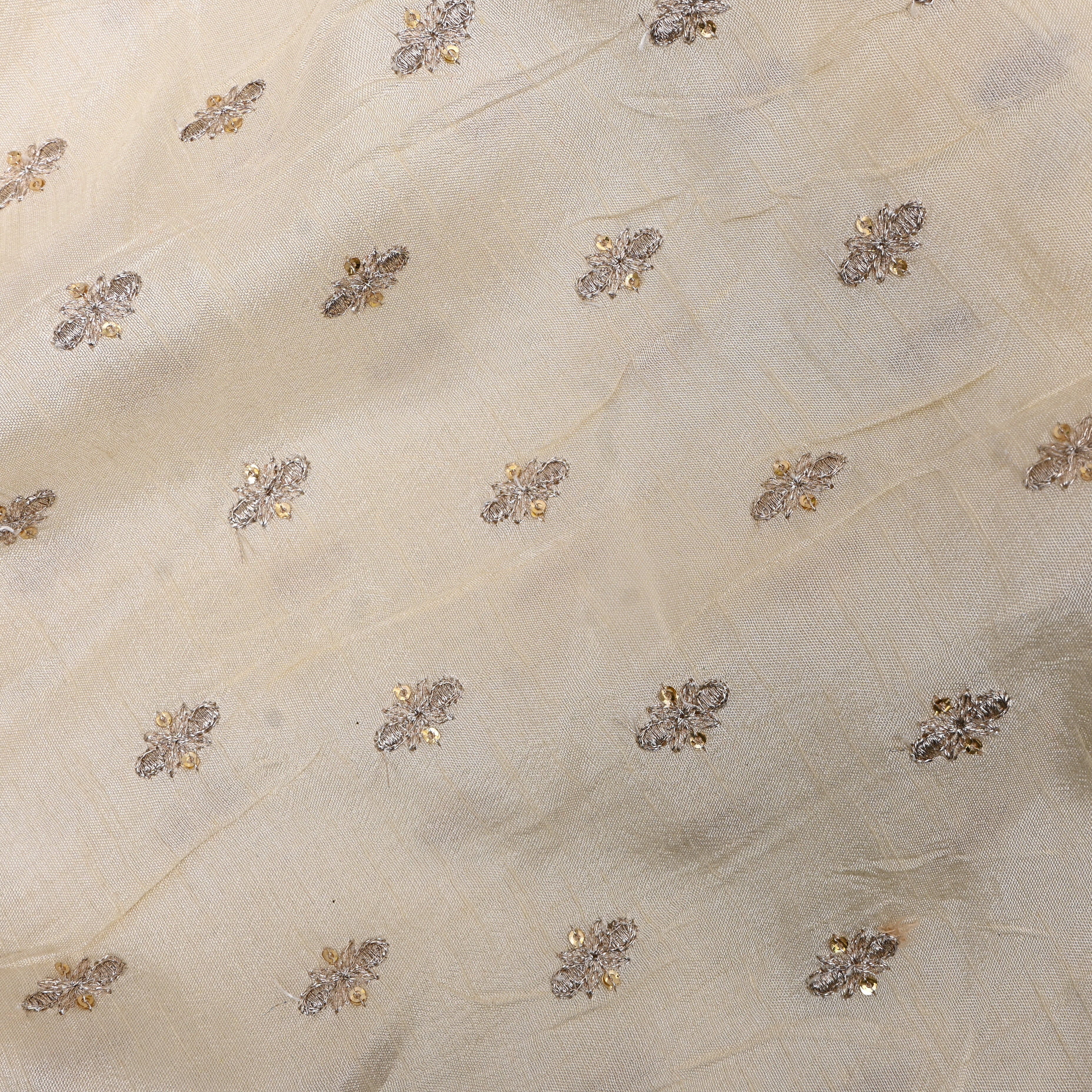 White Booti Embroidered Silk Fabric