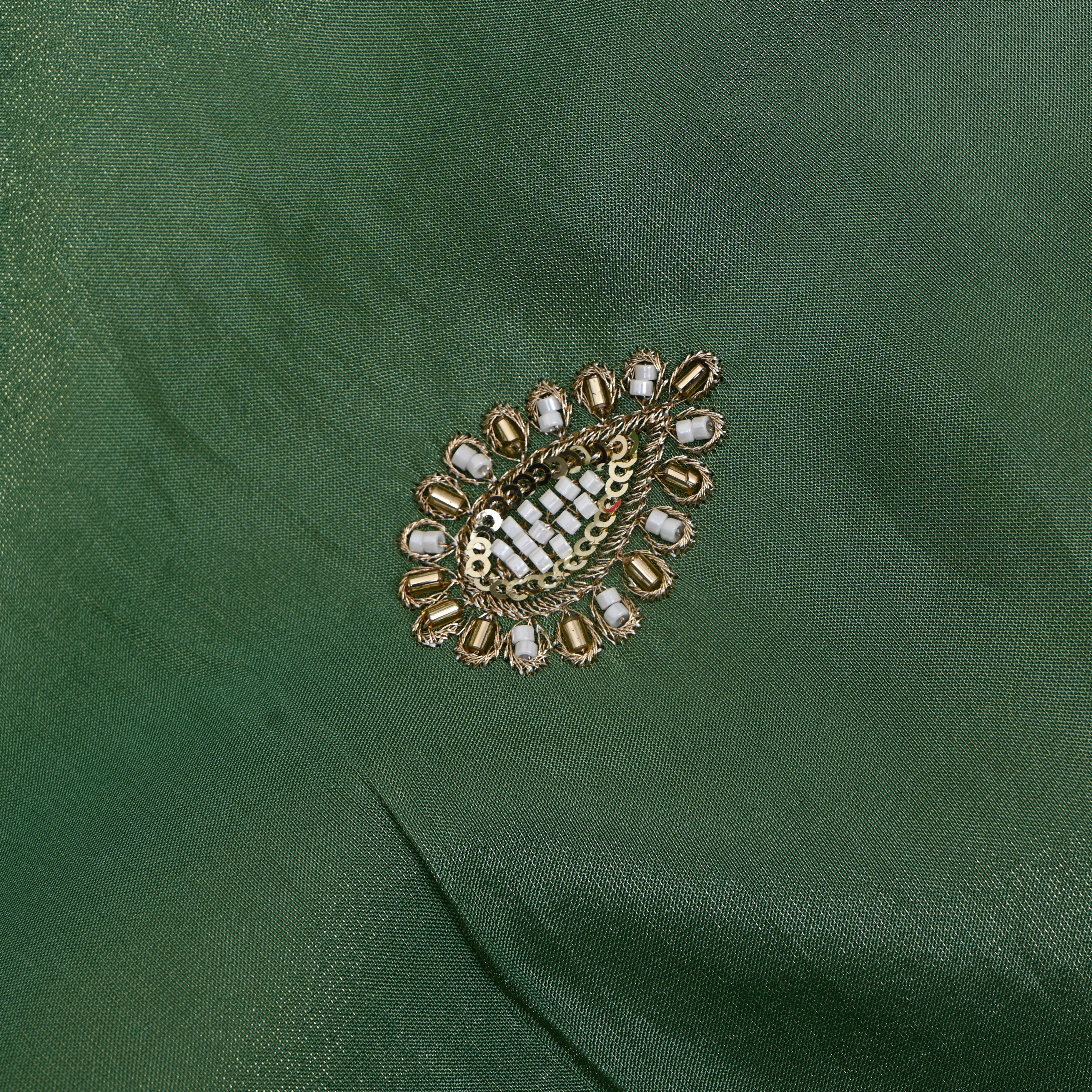 Bottle Green Zari Booti Embroidered Tissue Fabric
