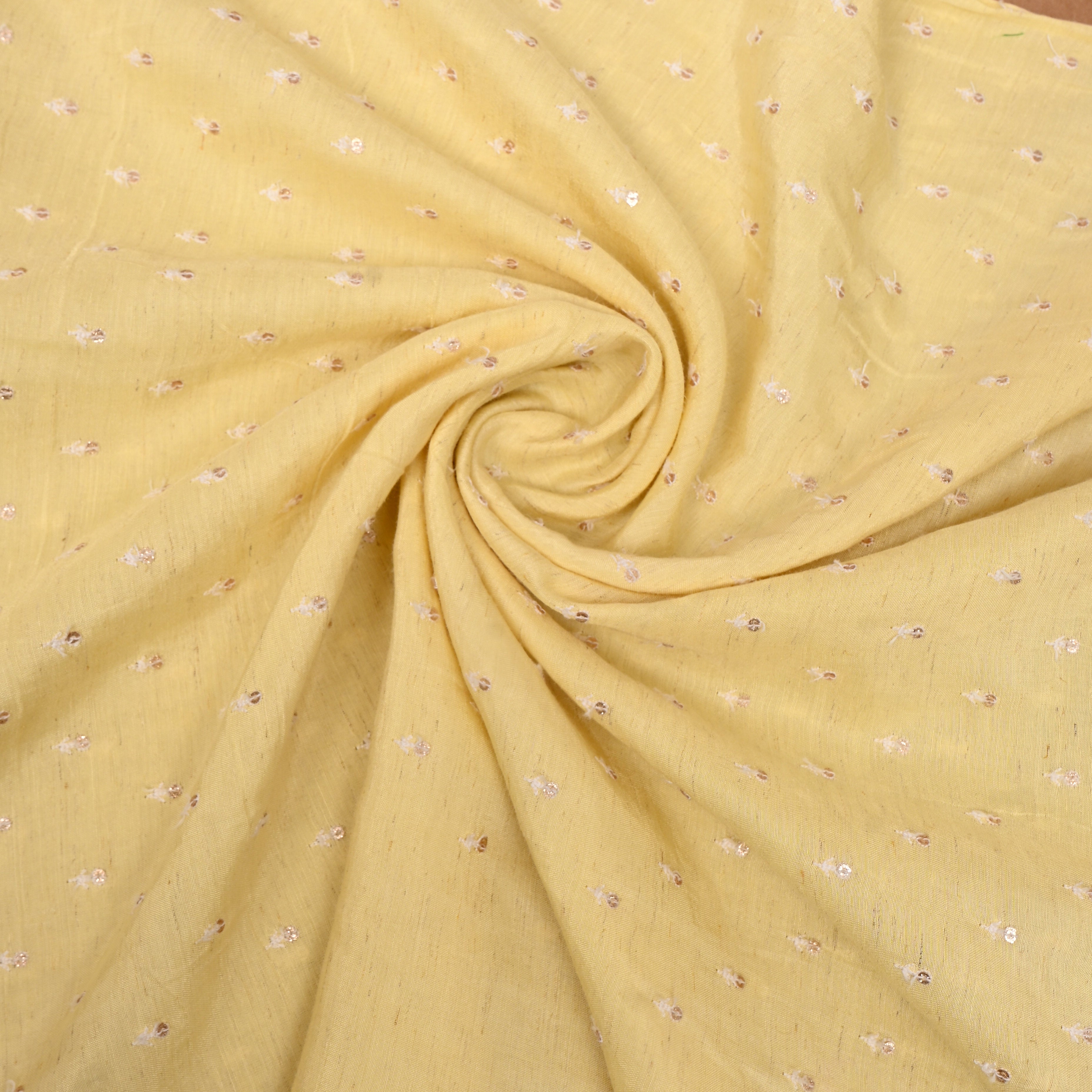Butter Yellow Sequin Buti Embroidery Silk Fabric
