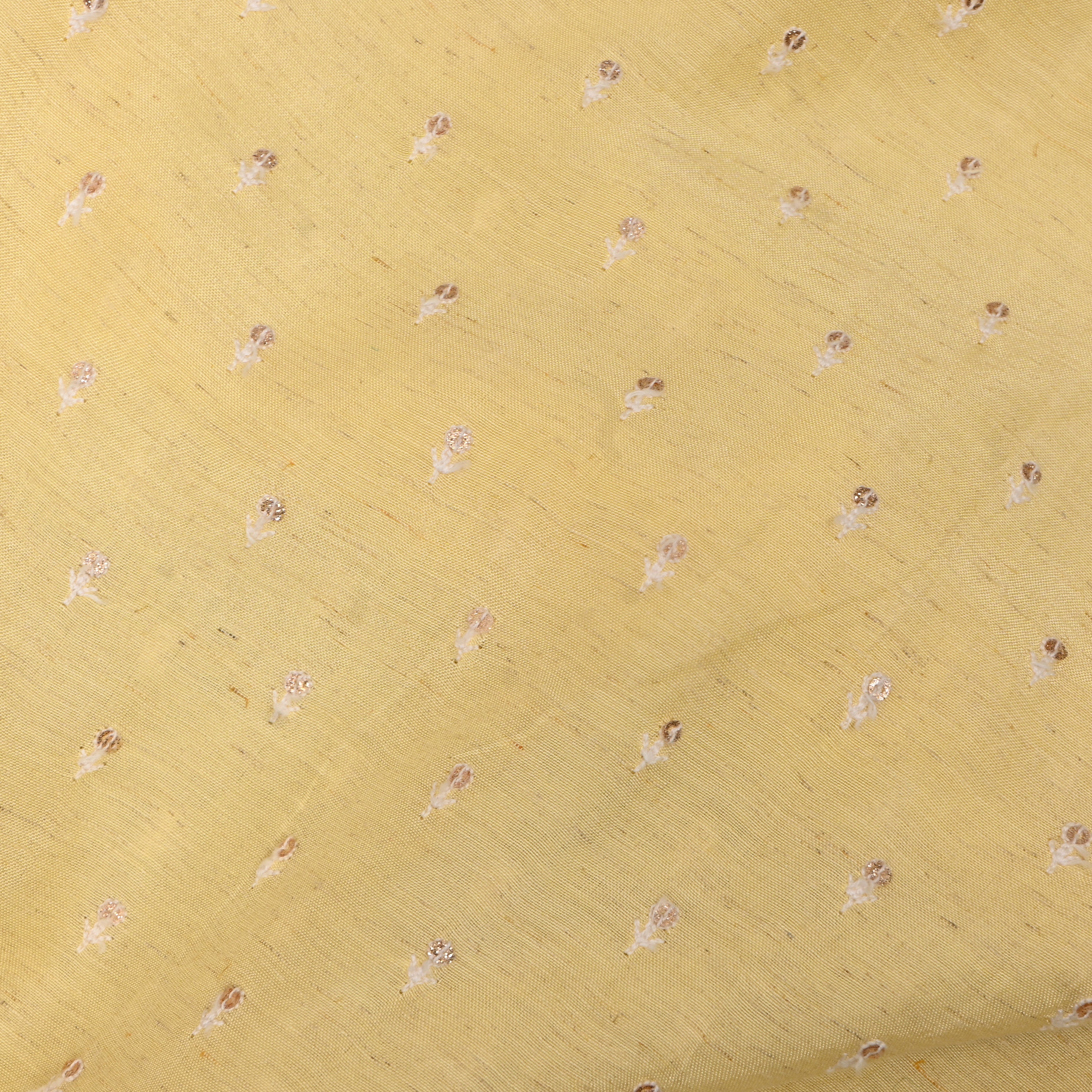 Butter Yellow Sequin Buti Embroidery Silk Fabric