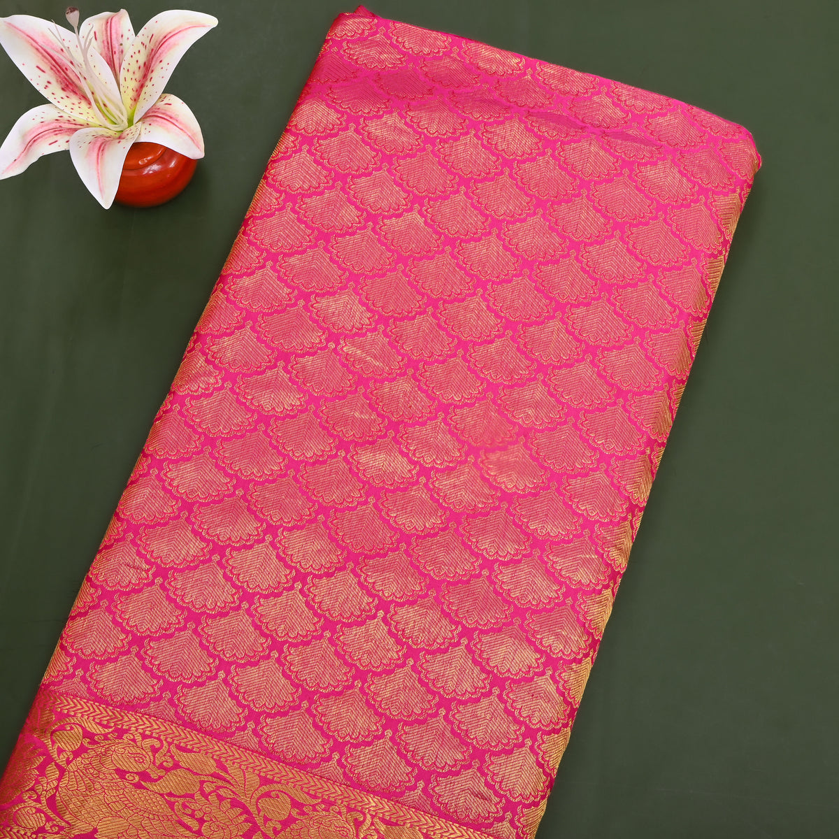 Rose Gold Dual Tone Butti Kanjivaram Silk Fabric