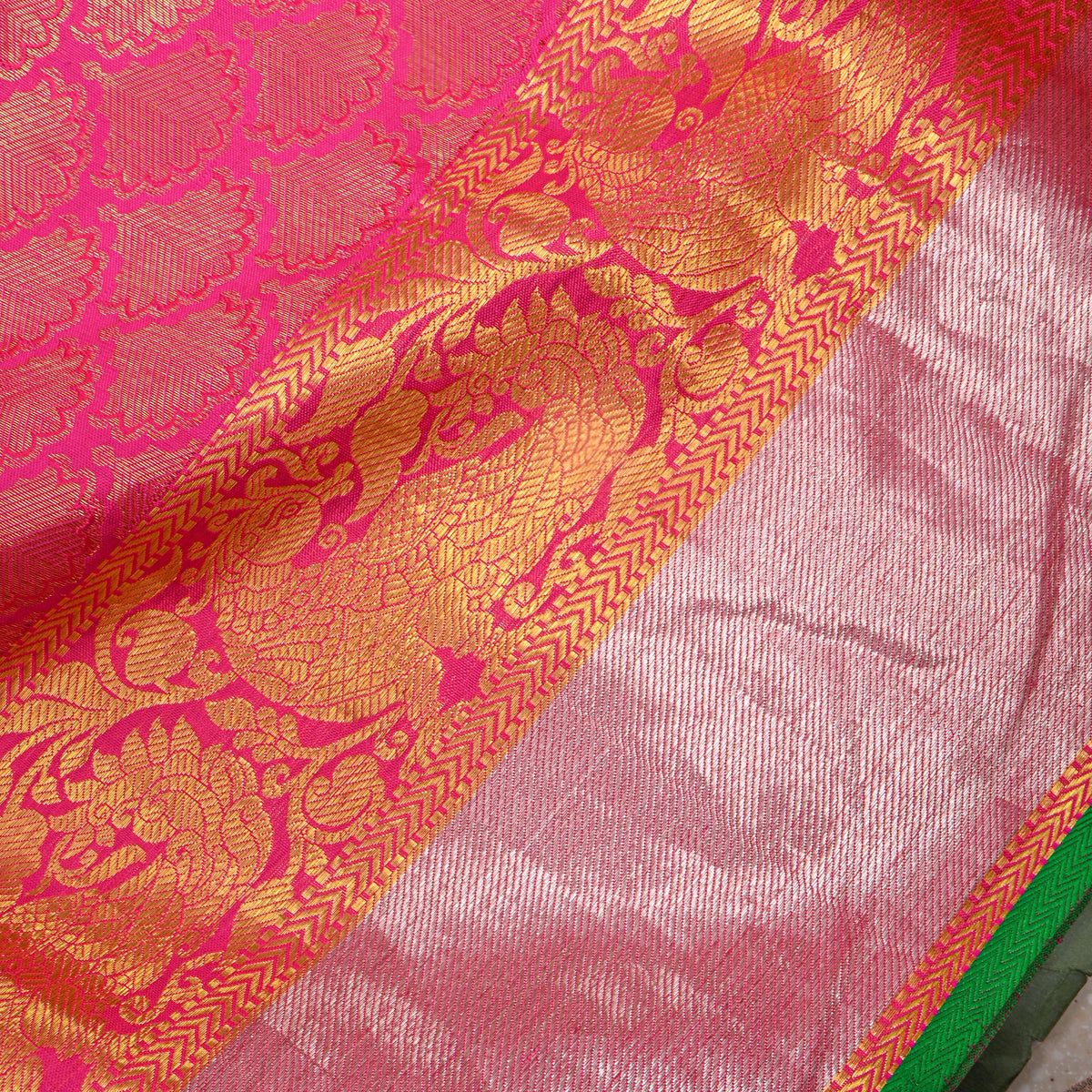 Rose Gold Dual Tone Butti Kanjivaram Silk Fabric