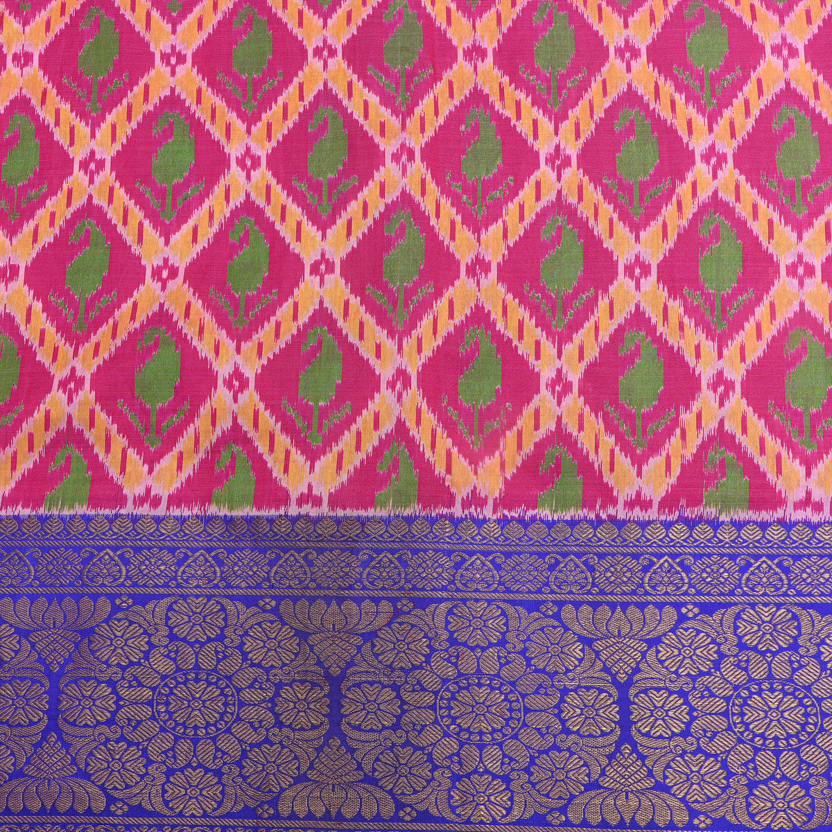 Fuchsia Blue Patan Patola Silk Fabric