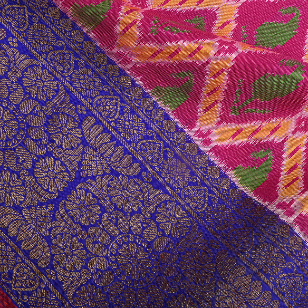 Fuchsia Blue Patan Patola Silk Fabric