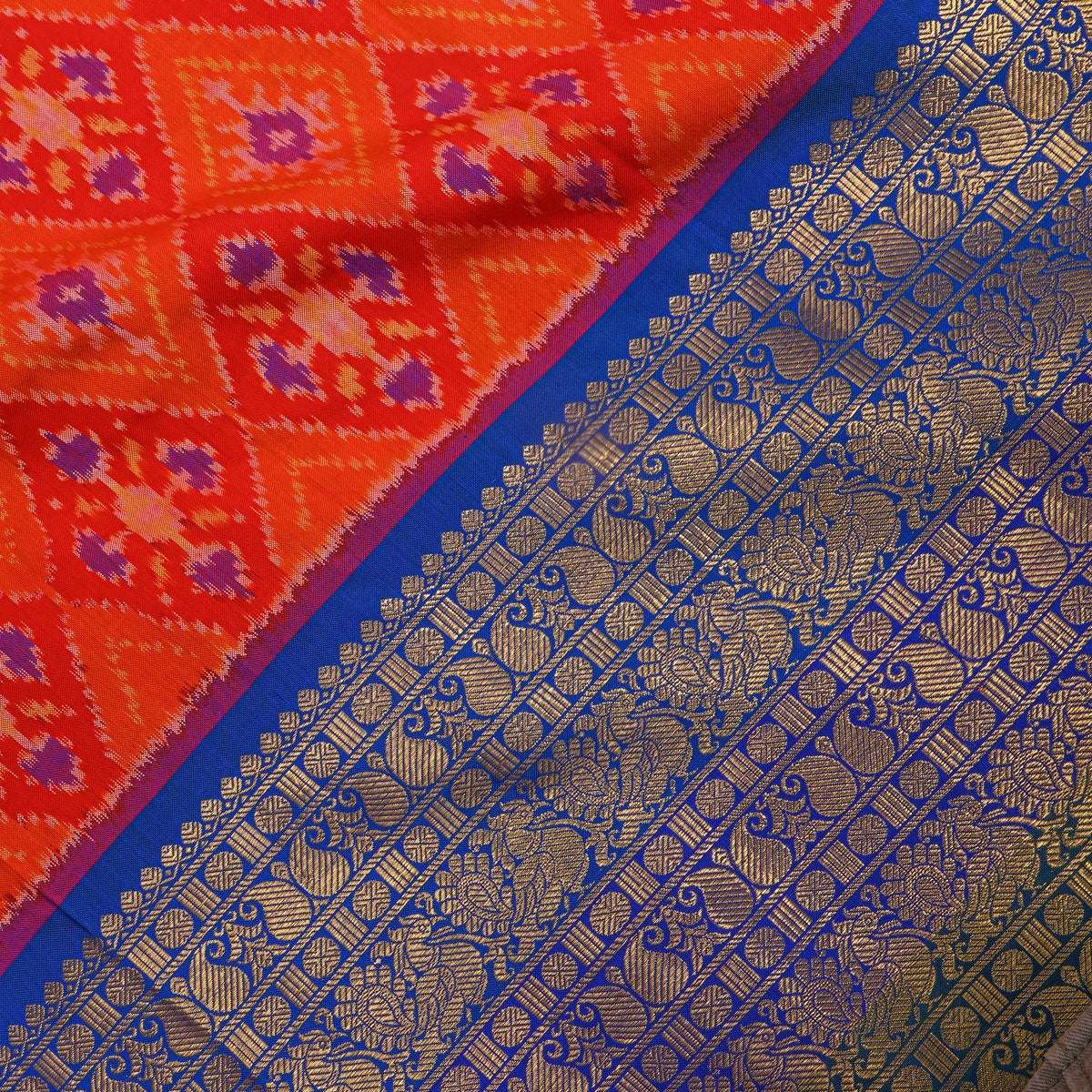 Bright Orange Multi Ikat Silk Fabric