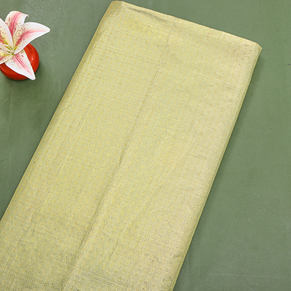 Mint Silver Zari Checks Floral Self Border Kanjivaram Silk Fabric