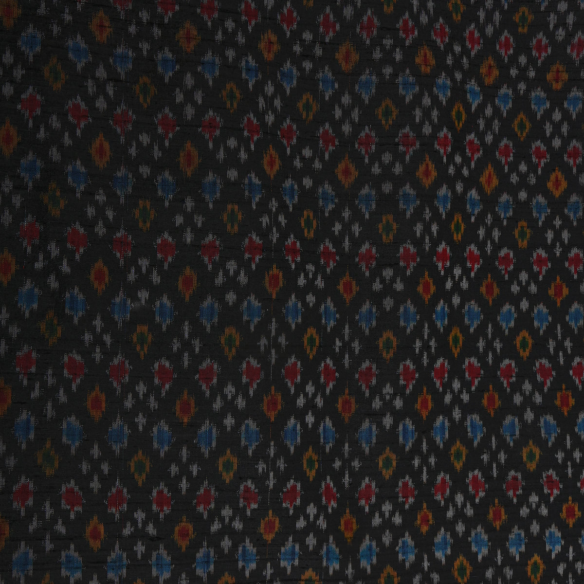 Onyx Black Ikat Dot Weave Dupion Silk Fabric