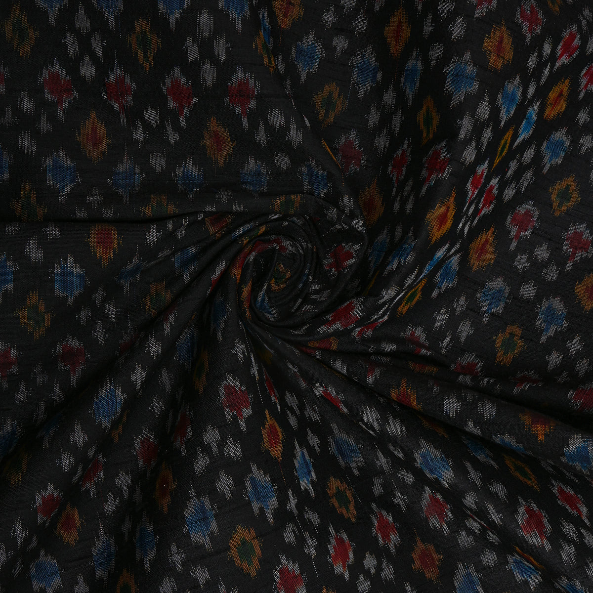 Onyx Black Ikat Dot Weave Dupion Silk Fabric