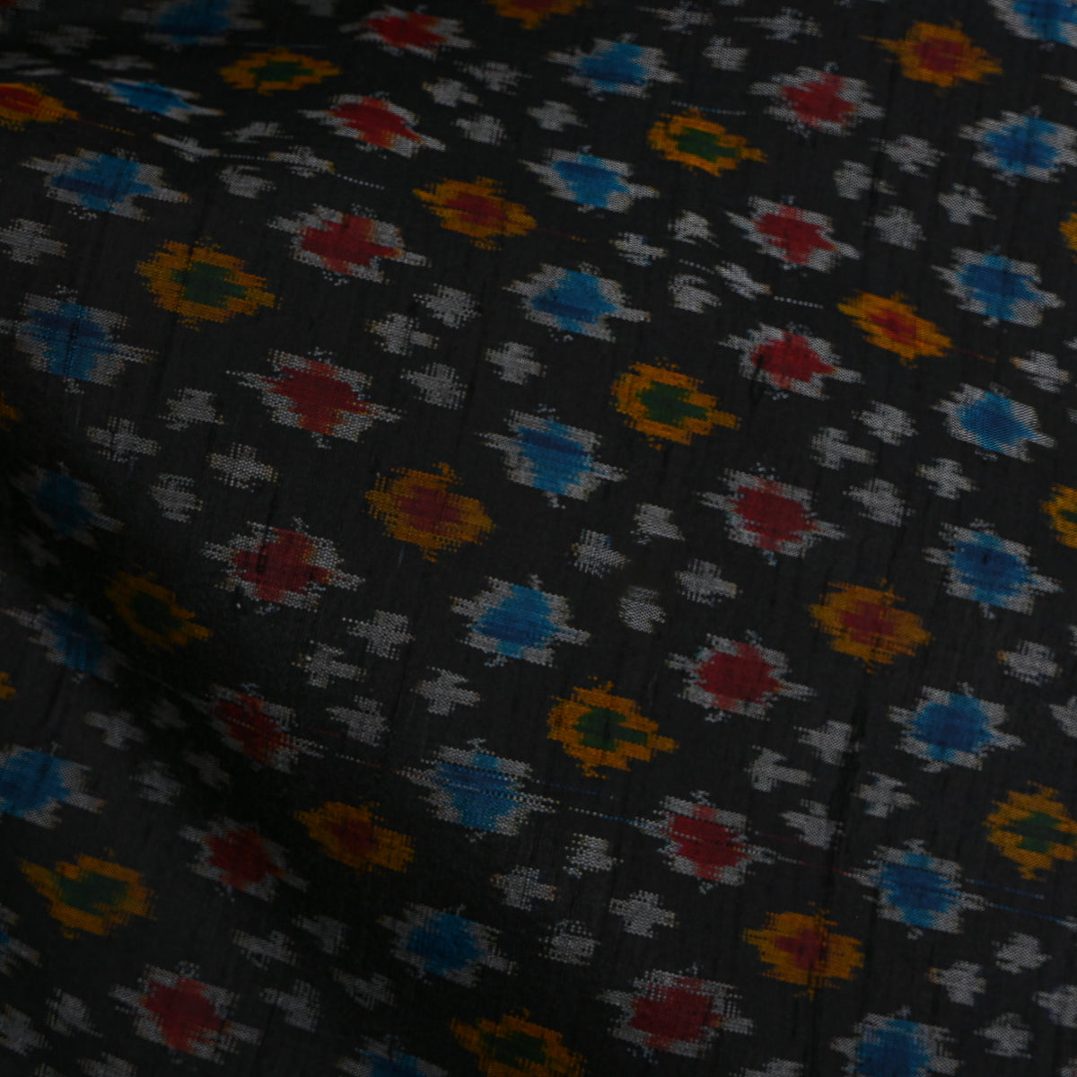 Onyx Black Ikat Dot Weave Dupion Silk Fabric
