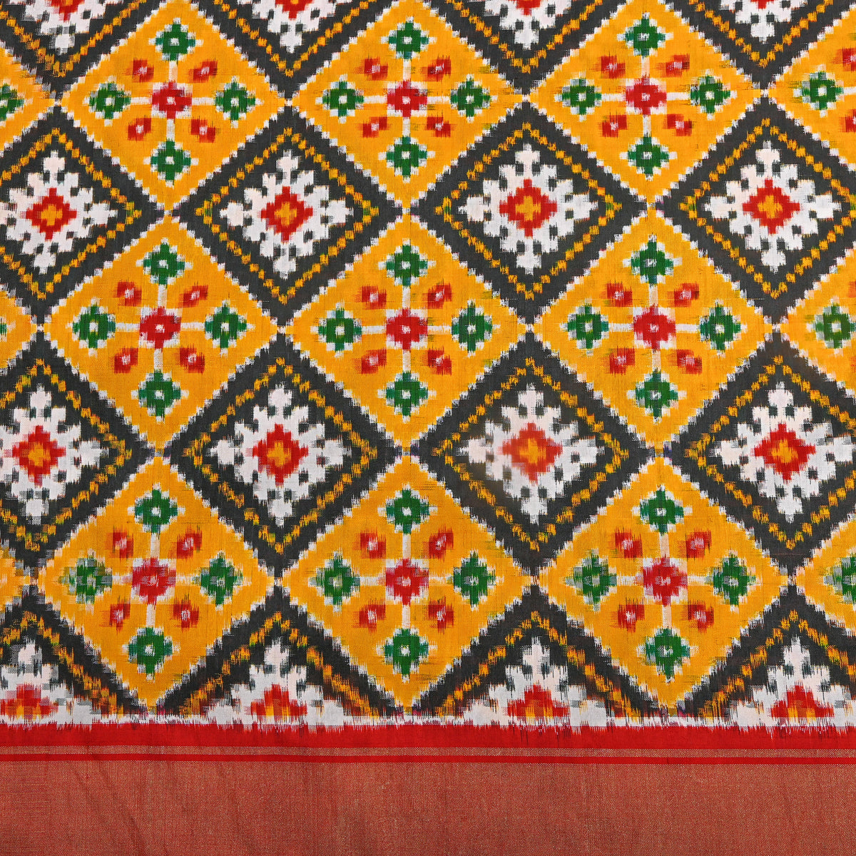 Marigold Black Ikat Silk Fabric