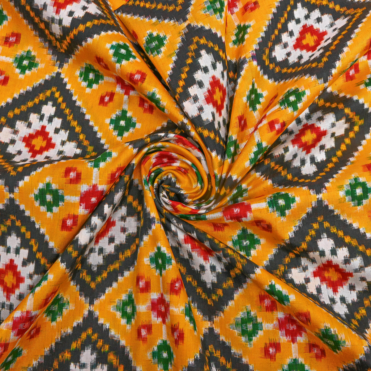 Marigold Black Ikat Silk Fabric
