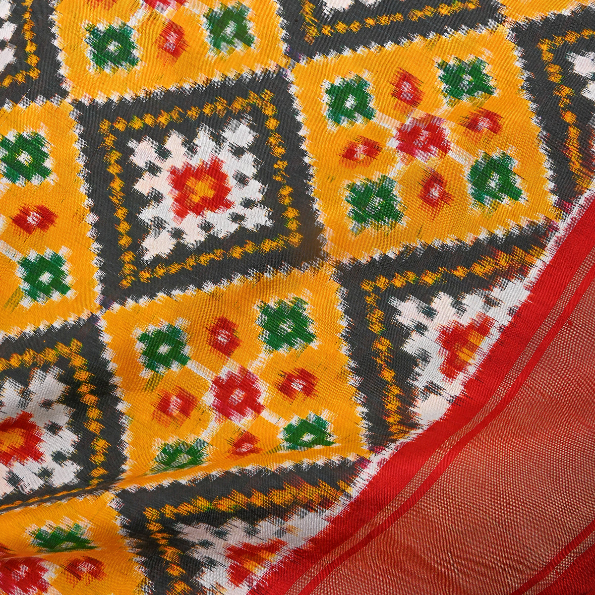 Marigold Black Ikat Silk Fabric