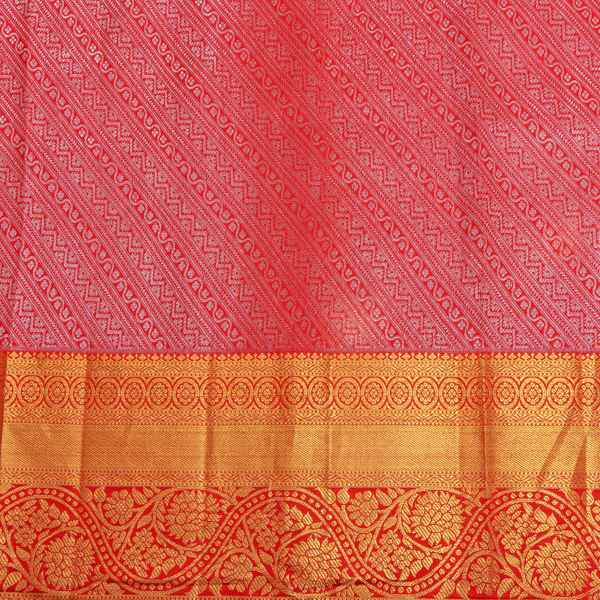 Garnet Dual Tone Zari Striped Self Border Kanjivaram Silk Fabric