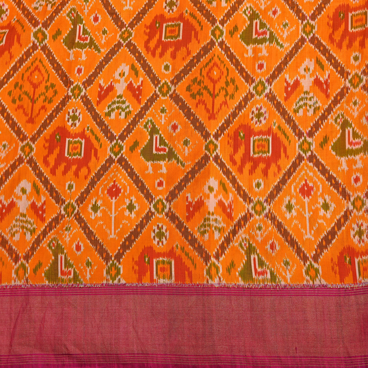 Coral Orange Multi Ikat Silk Fabric