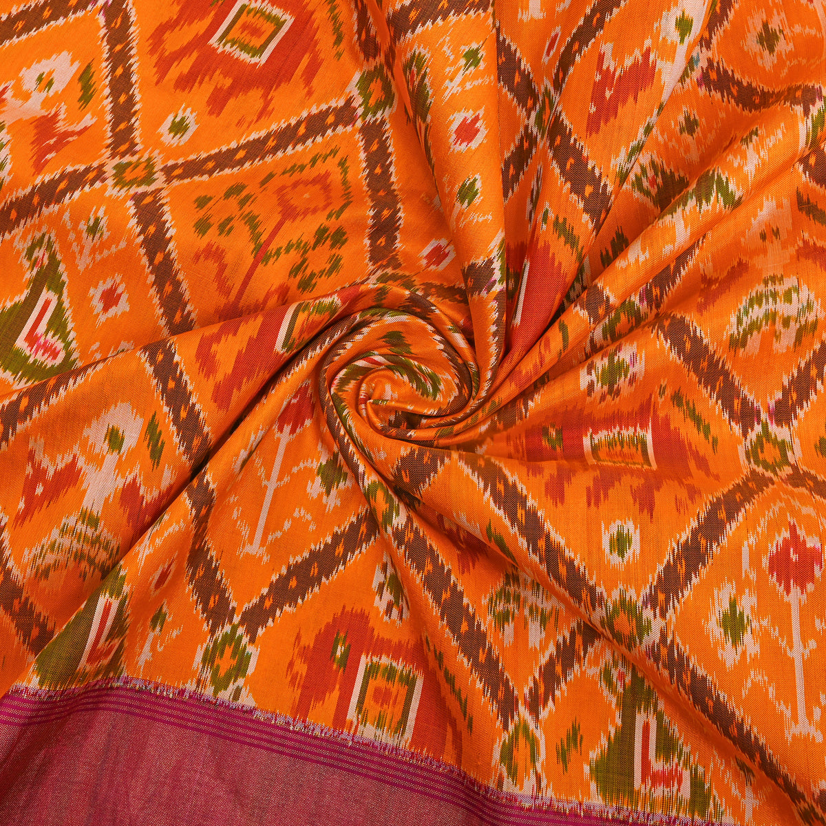 Coral Orange Multi Ikat Silk Fabric