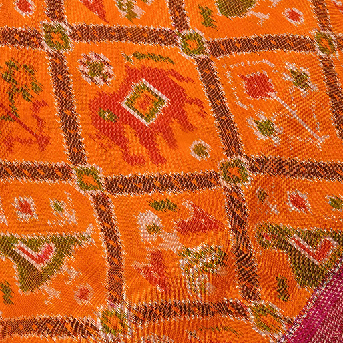 Coral Orange Multi Ikat Silk Fabric