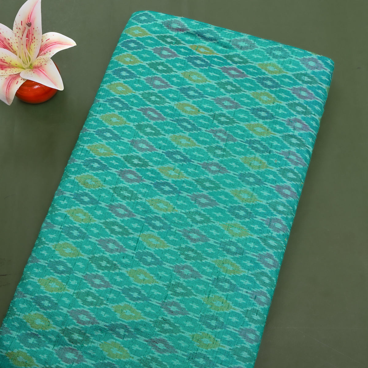 Jade Green Ikat Diamond Weave Dupion Silk Fabric