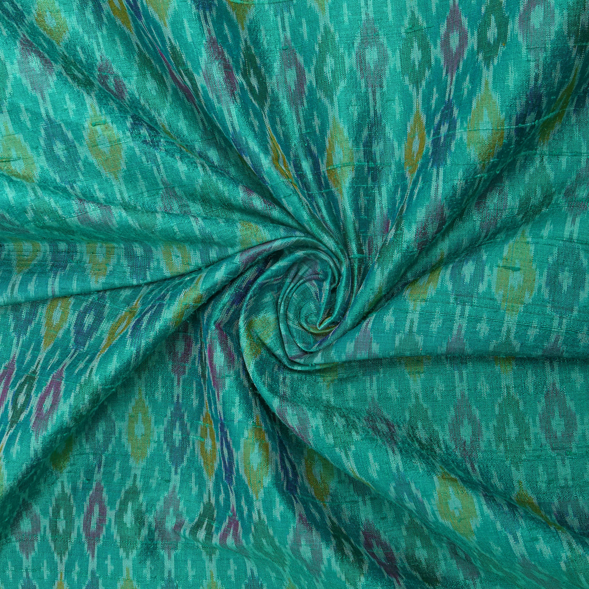 Jade Green Ikat Diamond Weave Dupion Silk Fabric