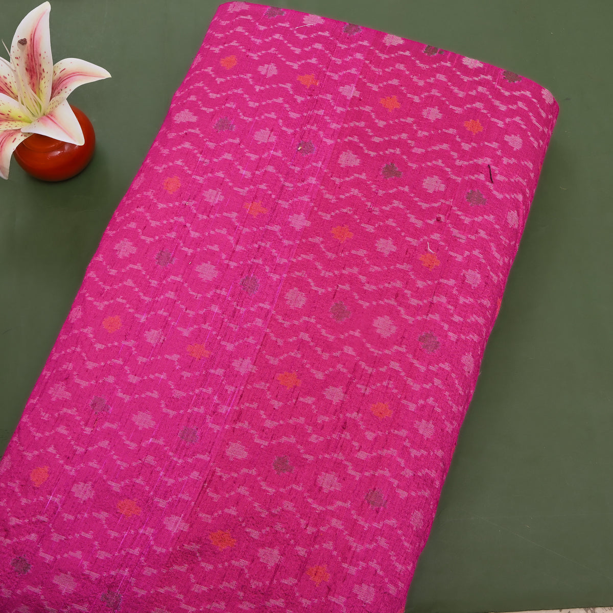 Magenta Pink Wave Ikat Dupion Silk Fabric