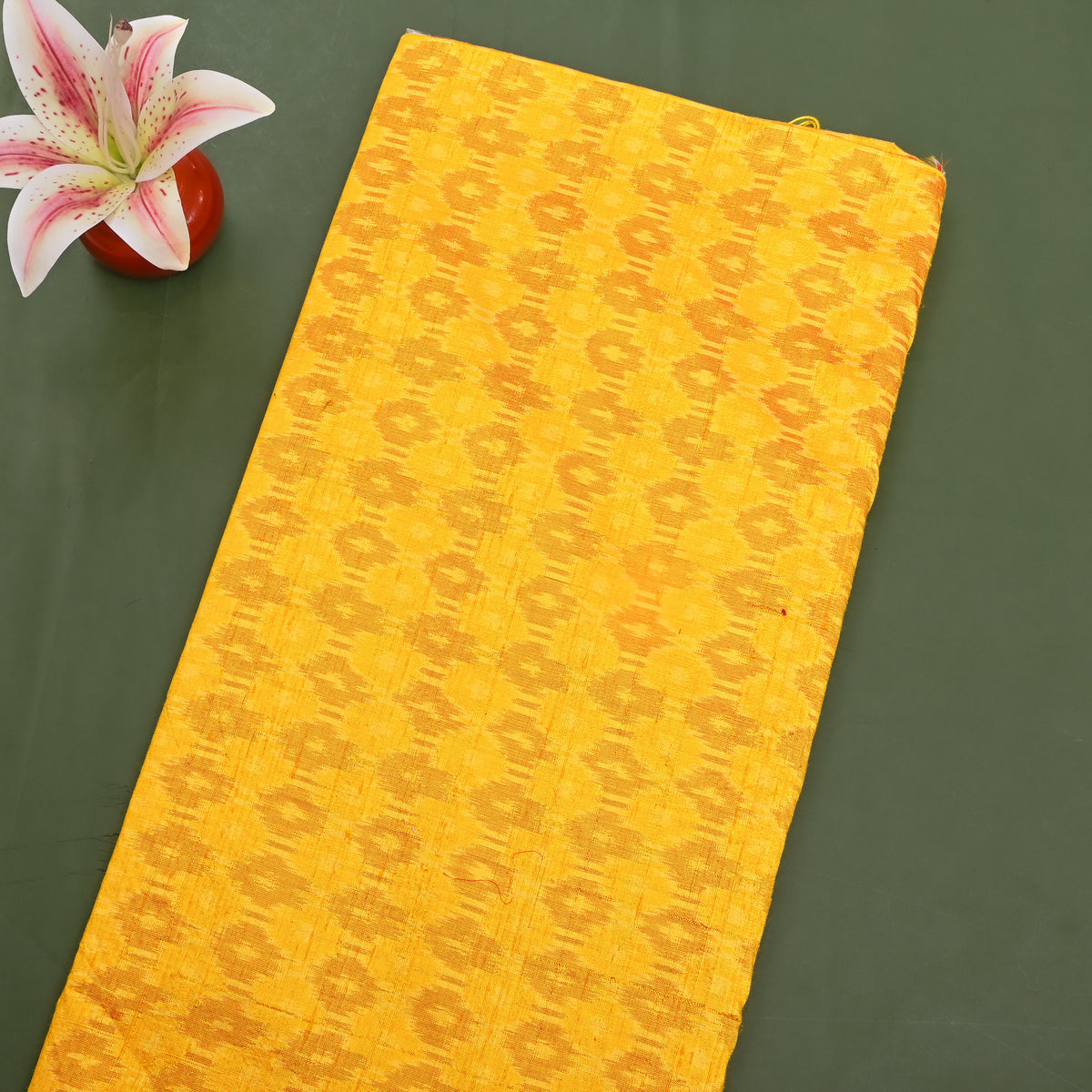 Canary Yellow Diamond Ikat Dupion Silk Fabric