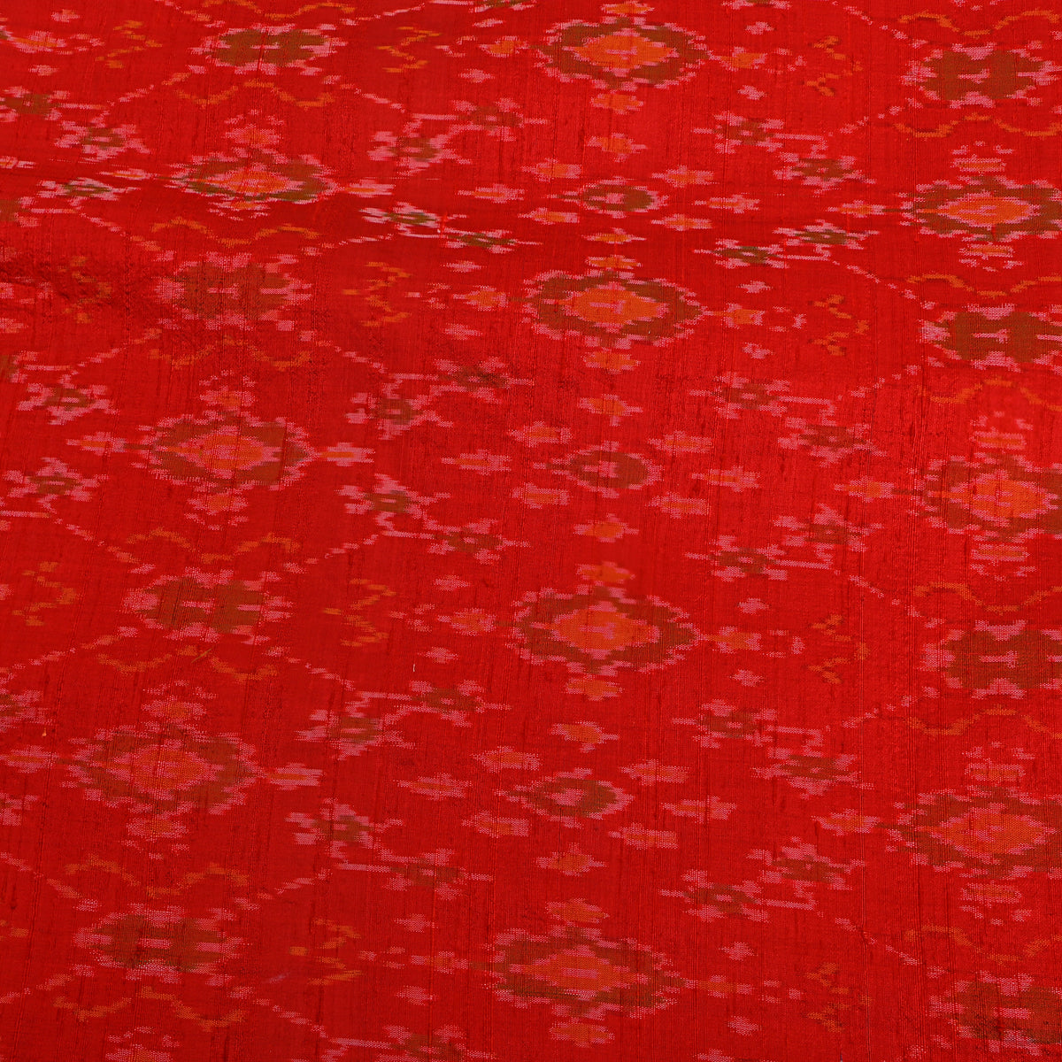 Burnt Orange Diamond Lattice Ikat Dupion Silk Fabric