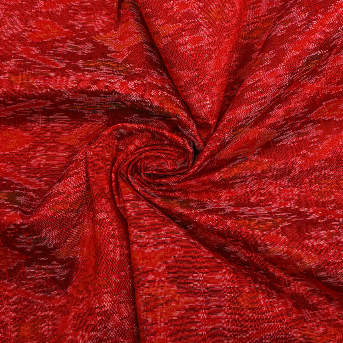 Crimson Red Diamond Ikat Printed Dupion Silk Fabric