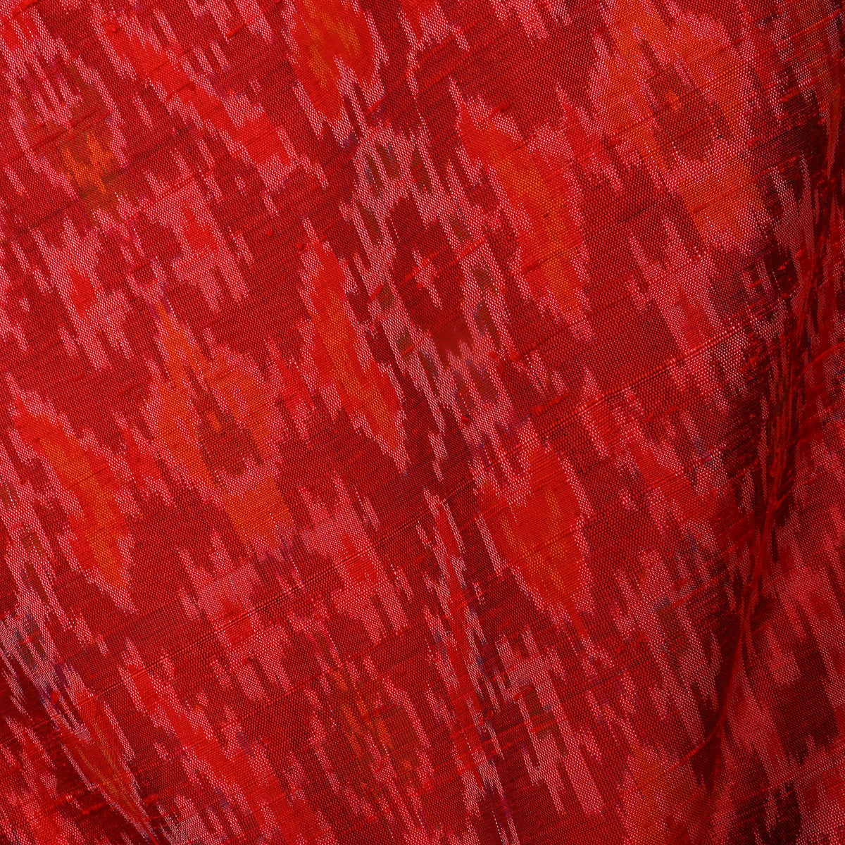 Crimson Red Diamond Ikat Printed Dupion Silk Fabric