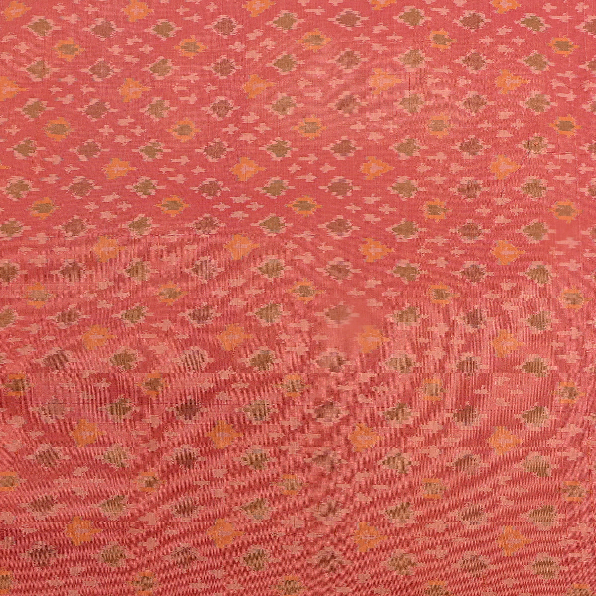Coral Pink Ikat Weave Dupion Silk Fabric