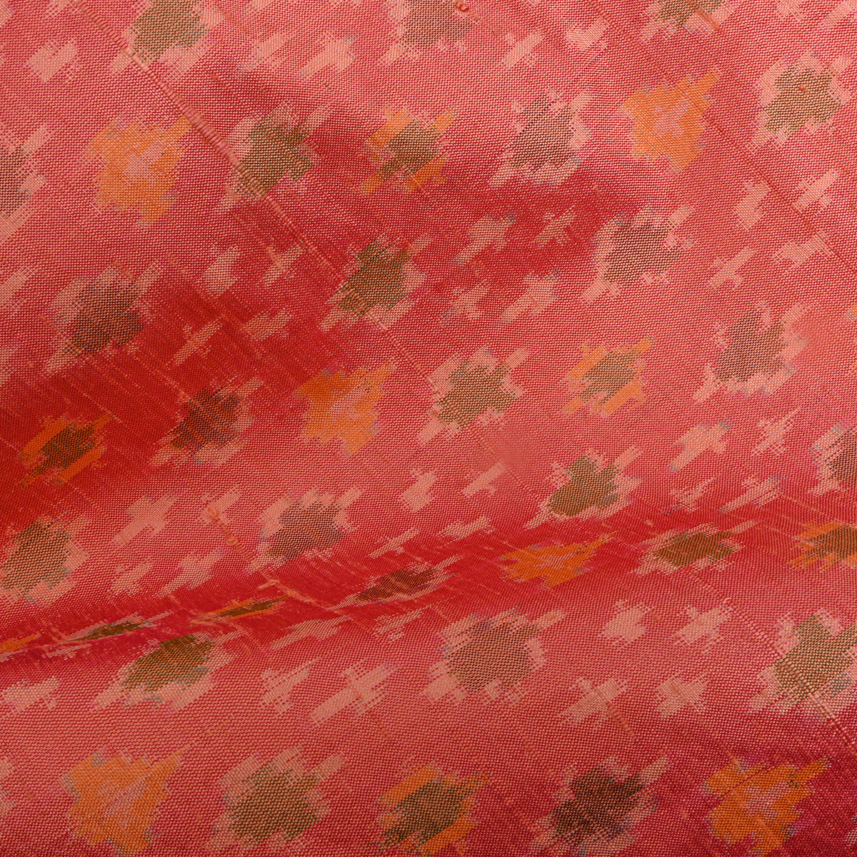 Coral Pink Ikat Weave Dupion Silk Fabric