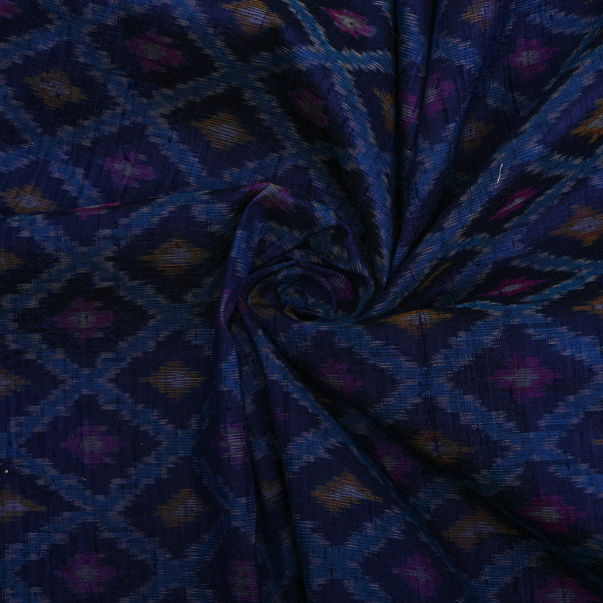 Royal Navy Blue Lattice Ikat Printed Dupion Silk Fabric