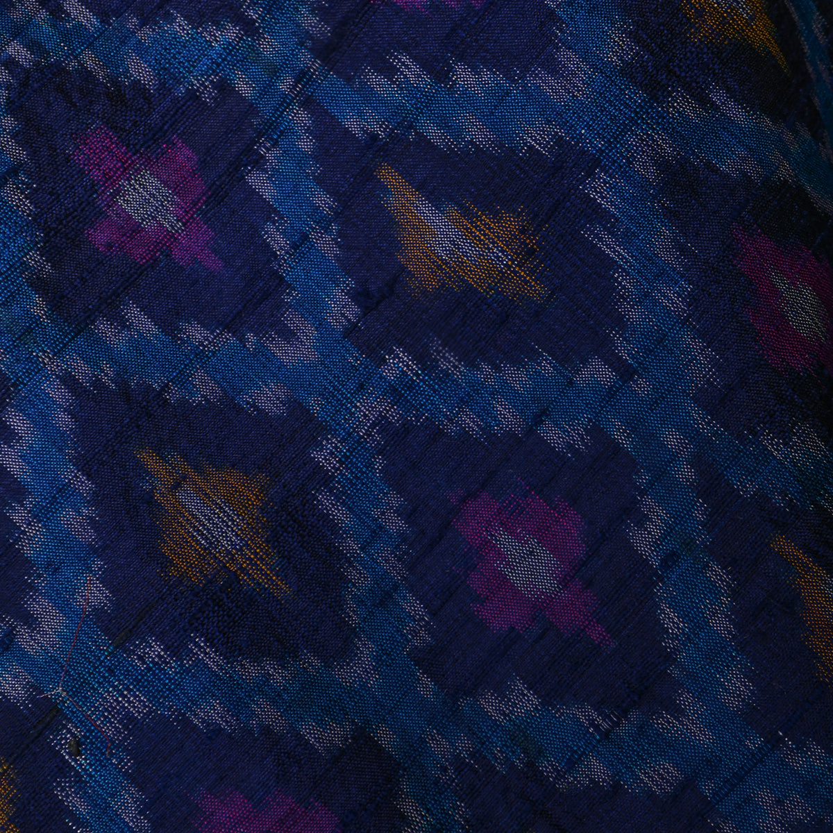 Royal Navy Blue Lattice Ikat Printed Dupion Silk Fabric