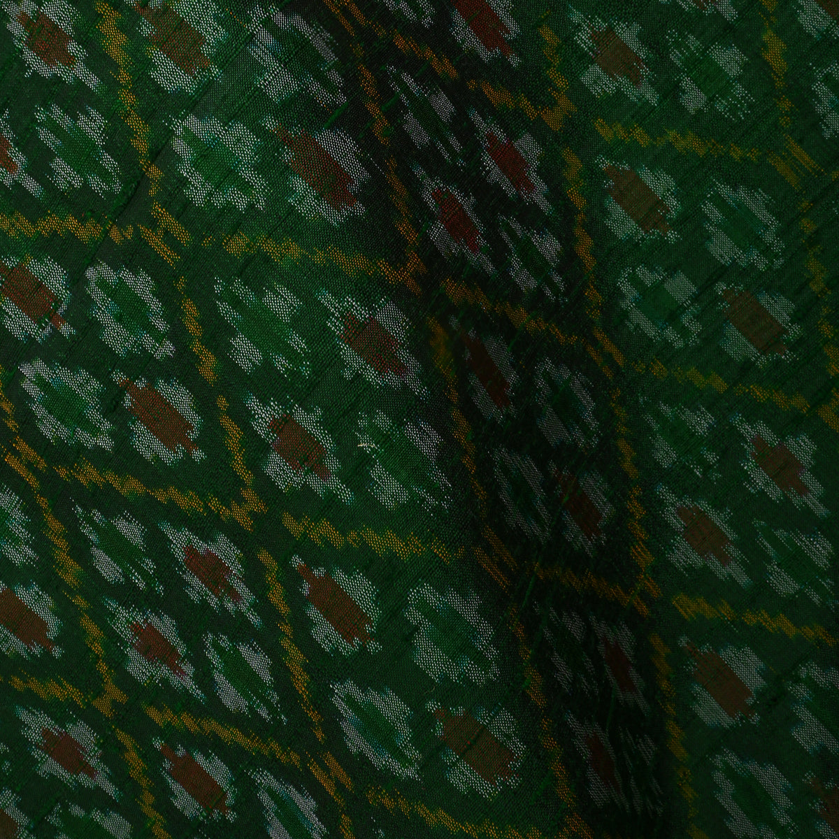 Forest Green Diamond Grid Ikat Dupion Silk Fabric