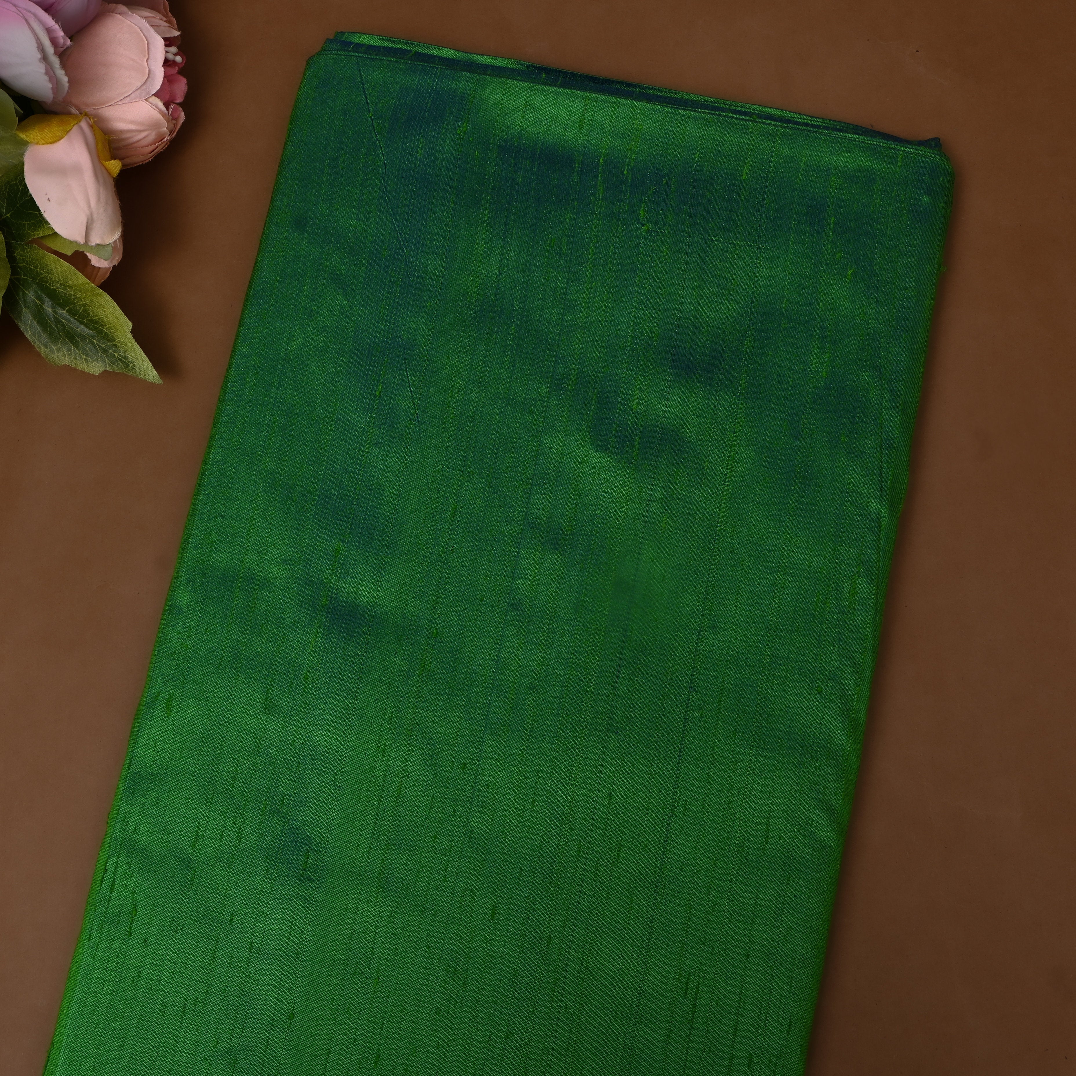 Bottle Green Plain Dupion Silk Fabric