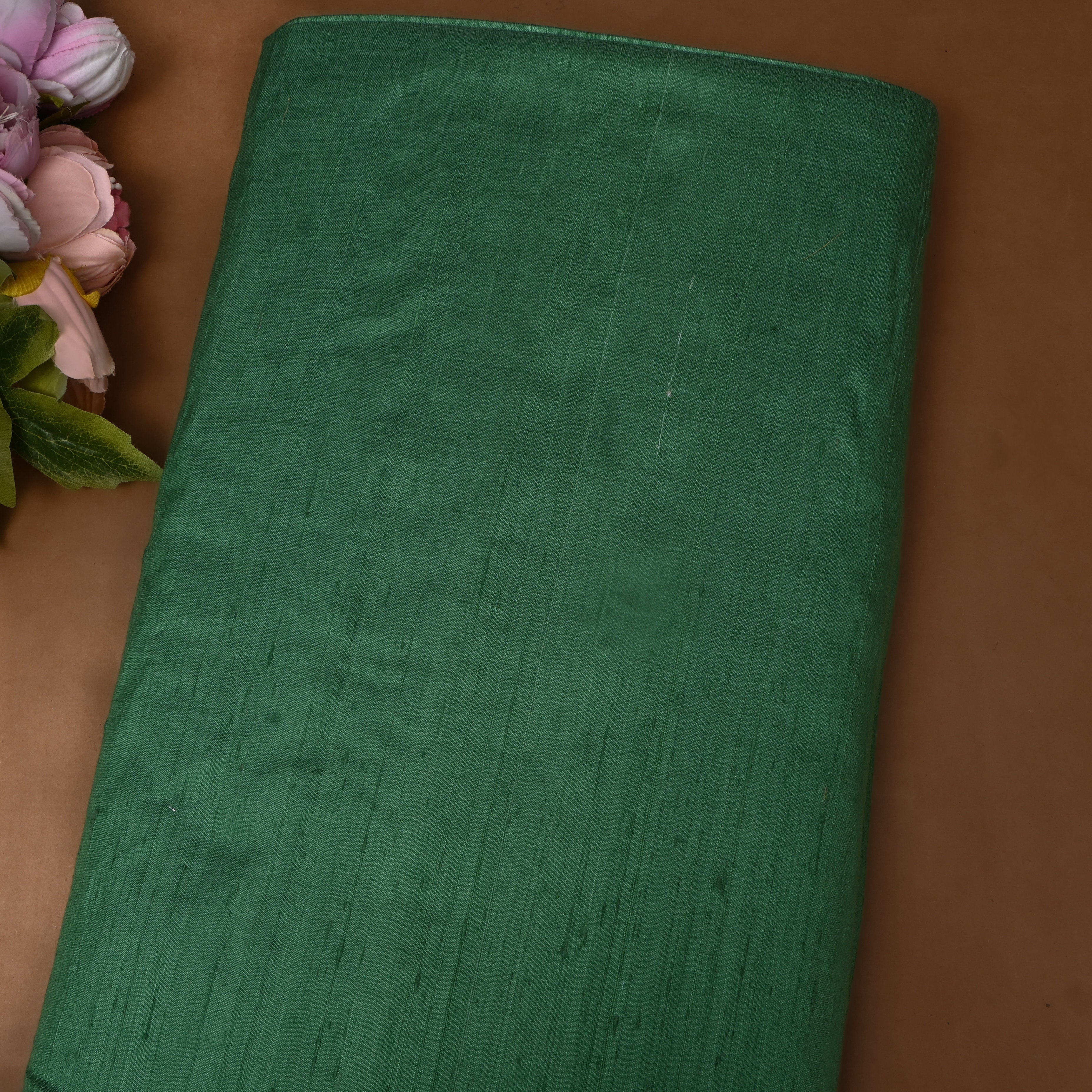 Plain Bottle Green Dupion Silk Fabric