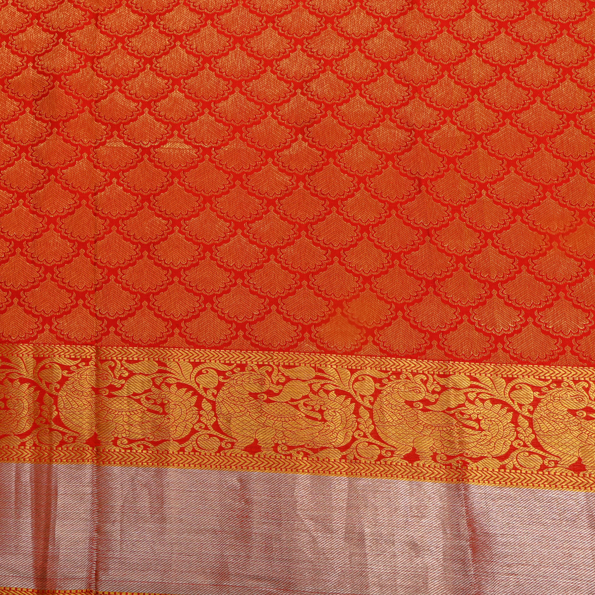Persimmon Gold Dual Tone Butti Kanjivaram Silk Fabric