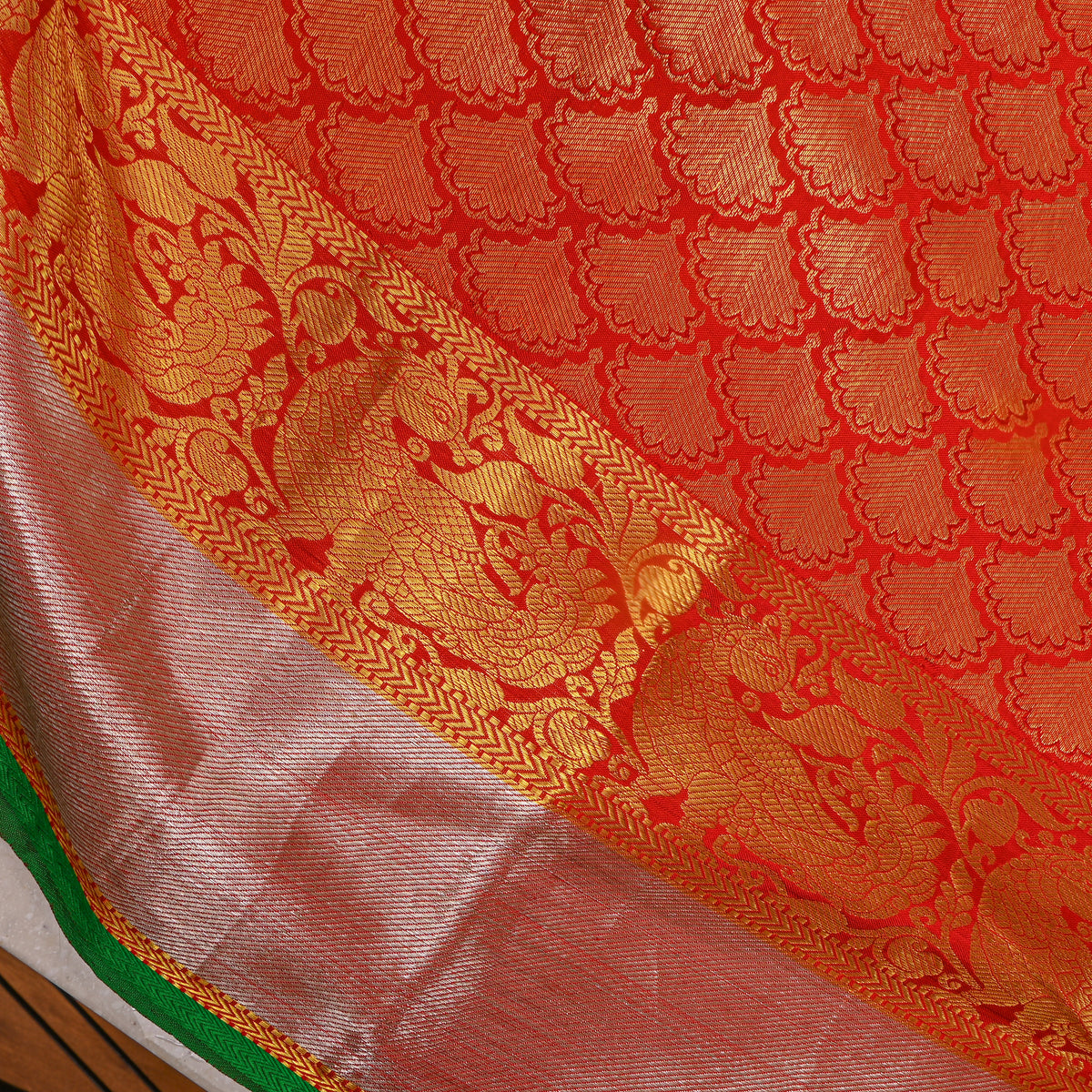 Persimmon Gold Dual Tone Butti Kanjivaram Silk Fabric