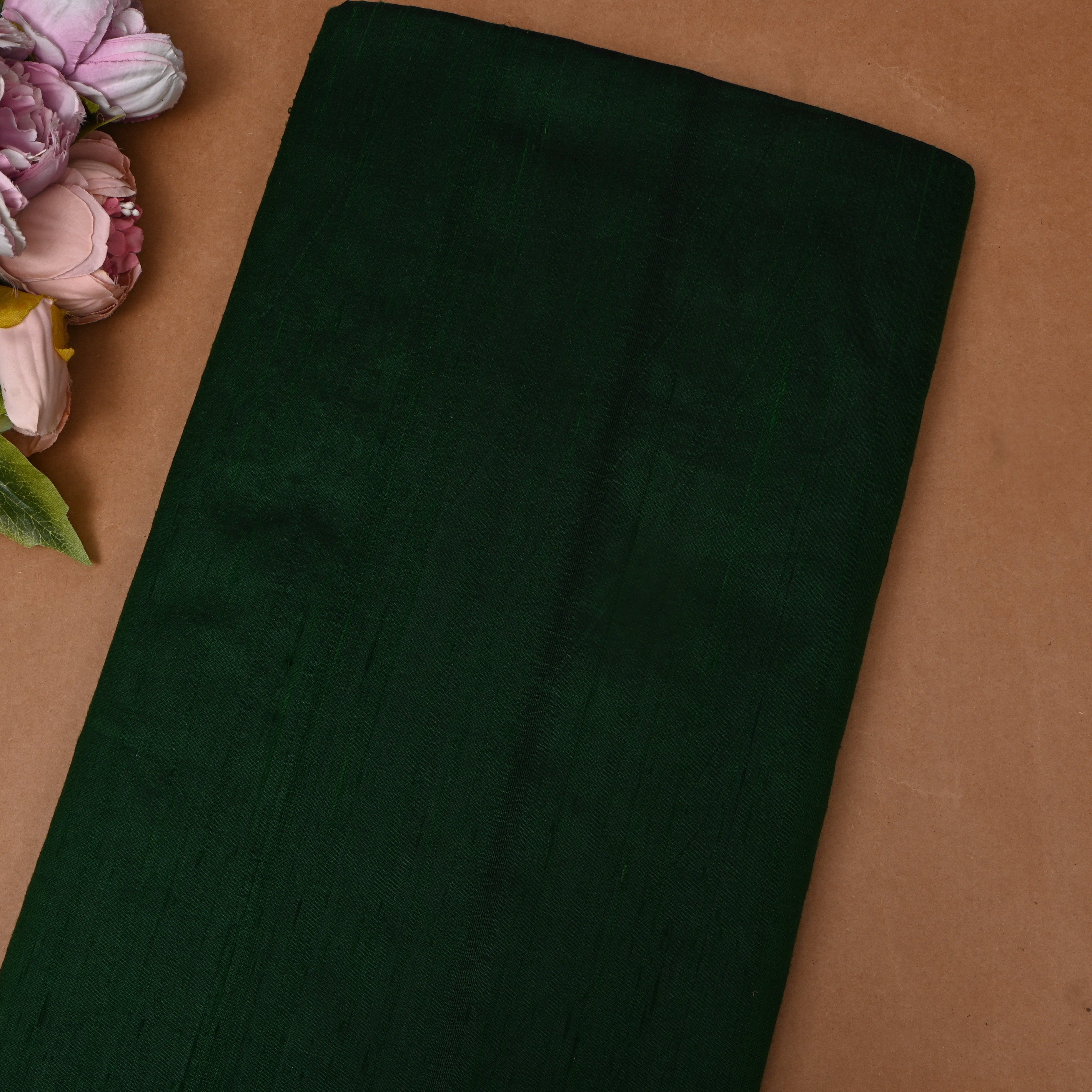 Deep Bottle Green Plain Silk