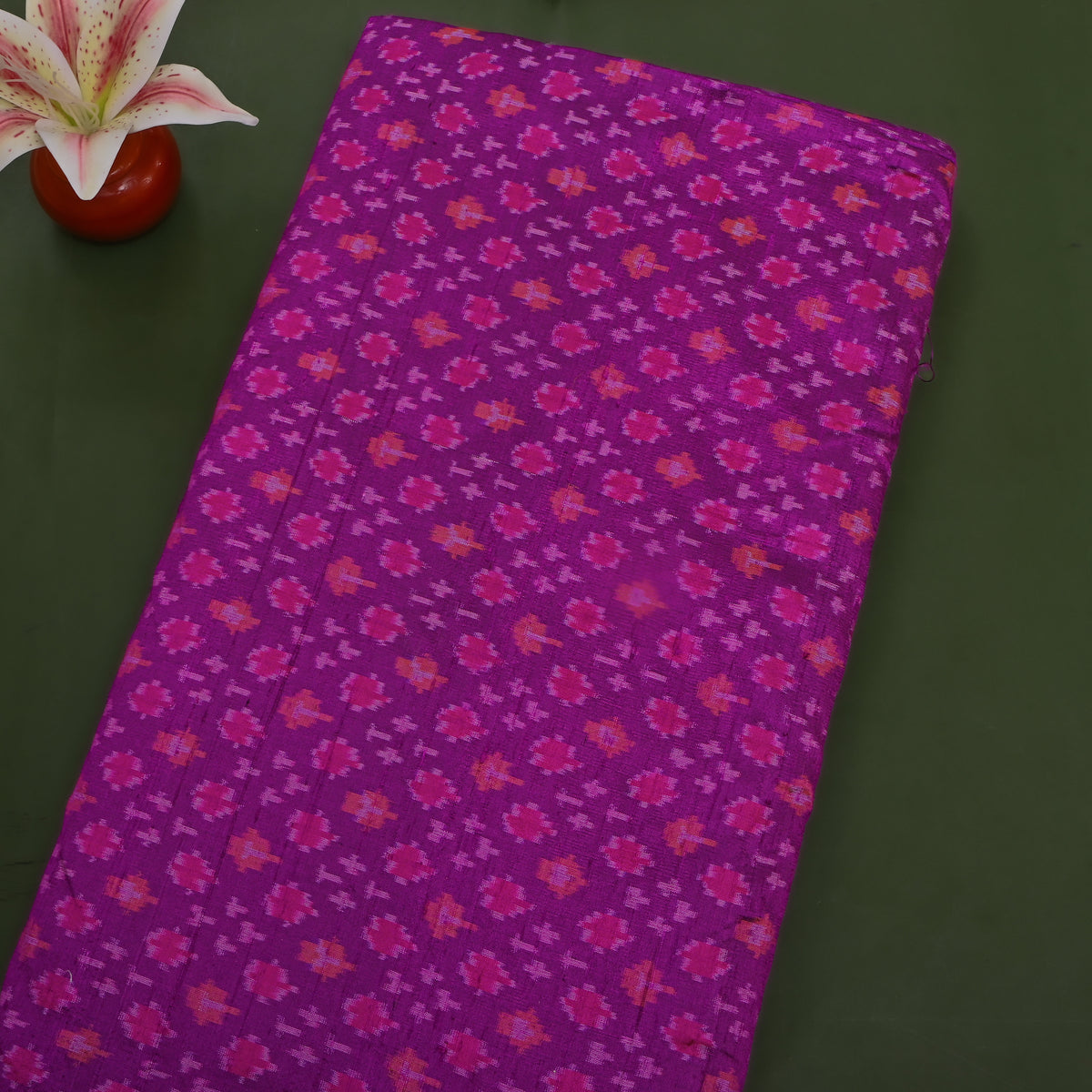 Plum Purple Geometric Ikat Dupion Silk Fabric
