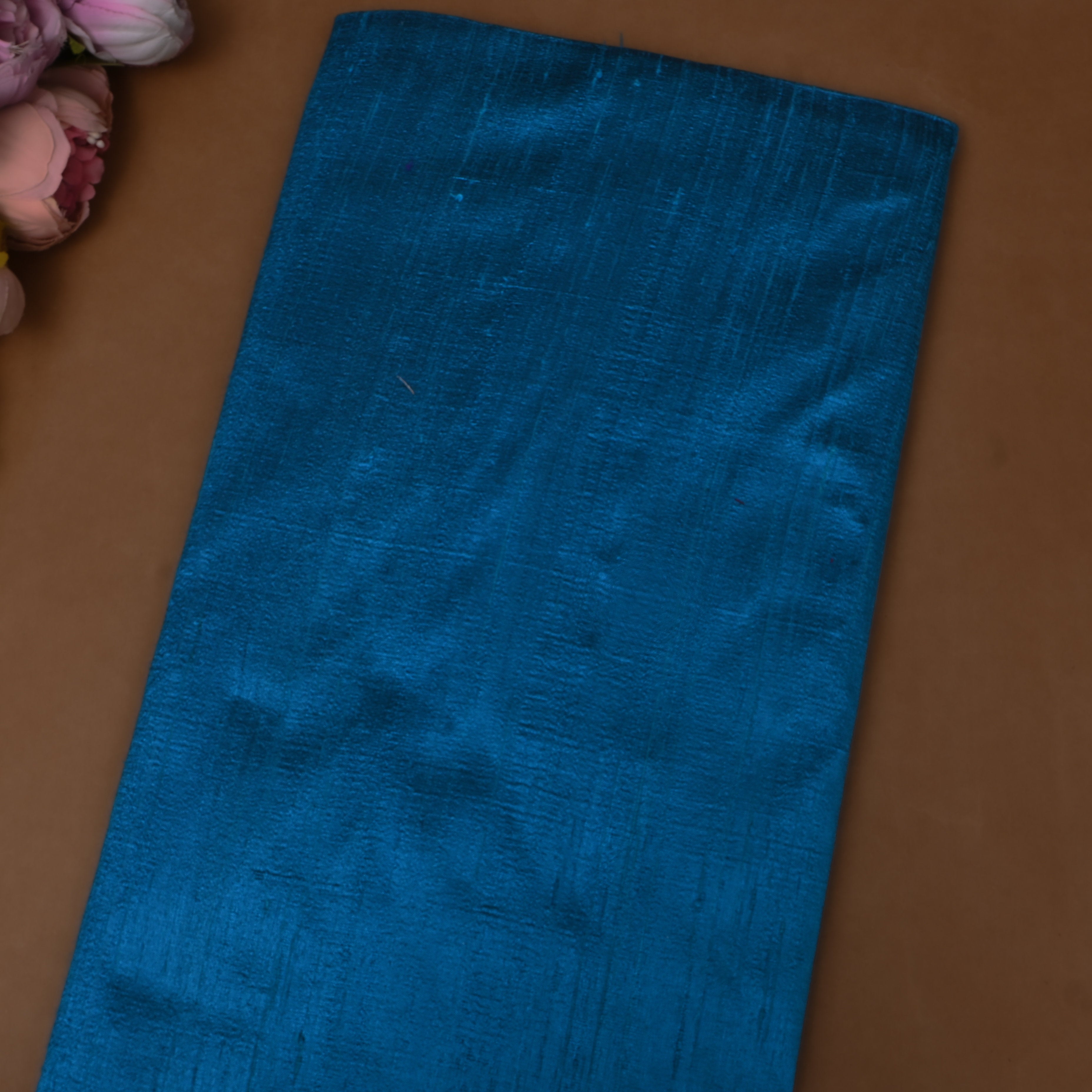 Teal Blue Plain Dupion Silk Fabric