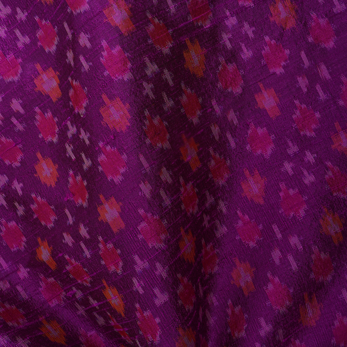 Plum Purple Geometric Ikat Dupion Silk Fabric