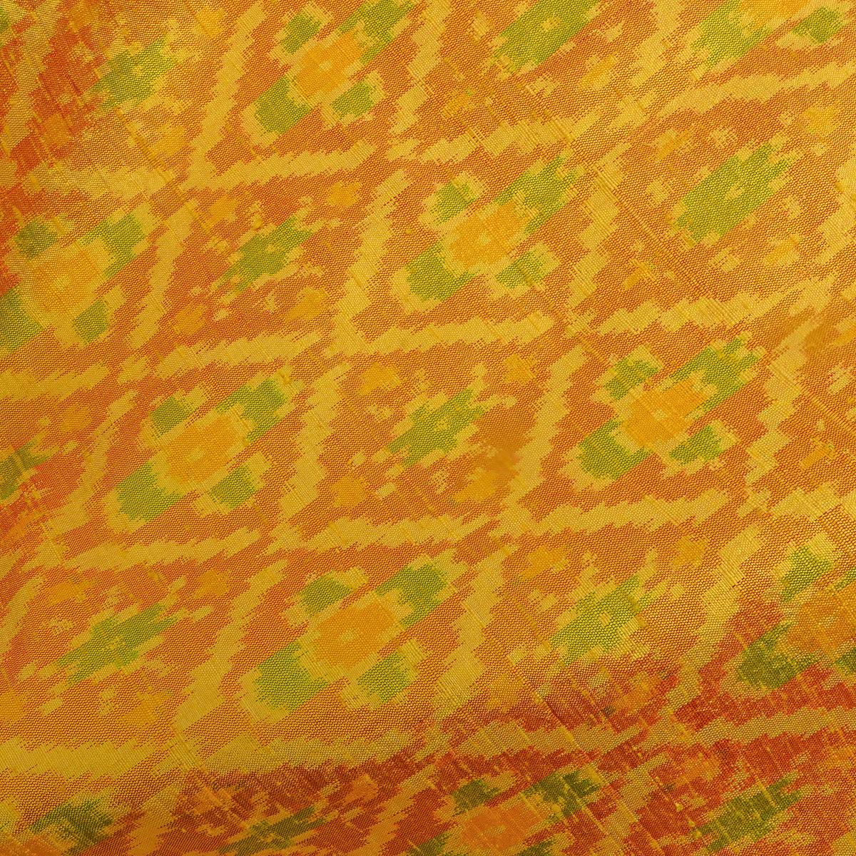 Sunflower Yellow Ikat Diamond Raw Silk Fabric