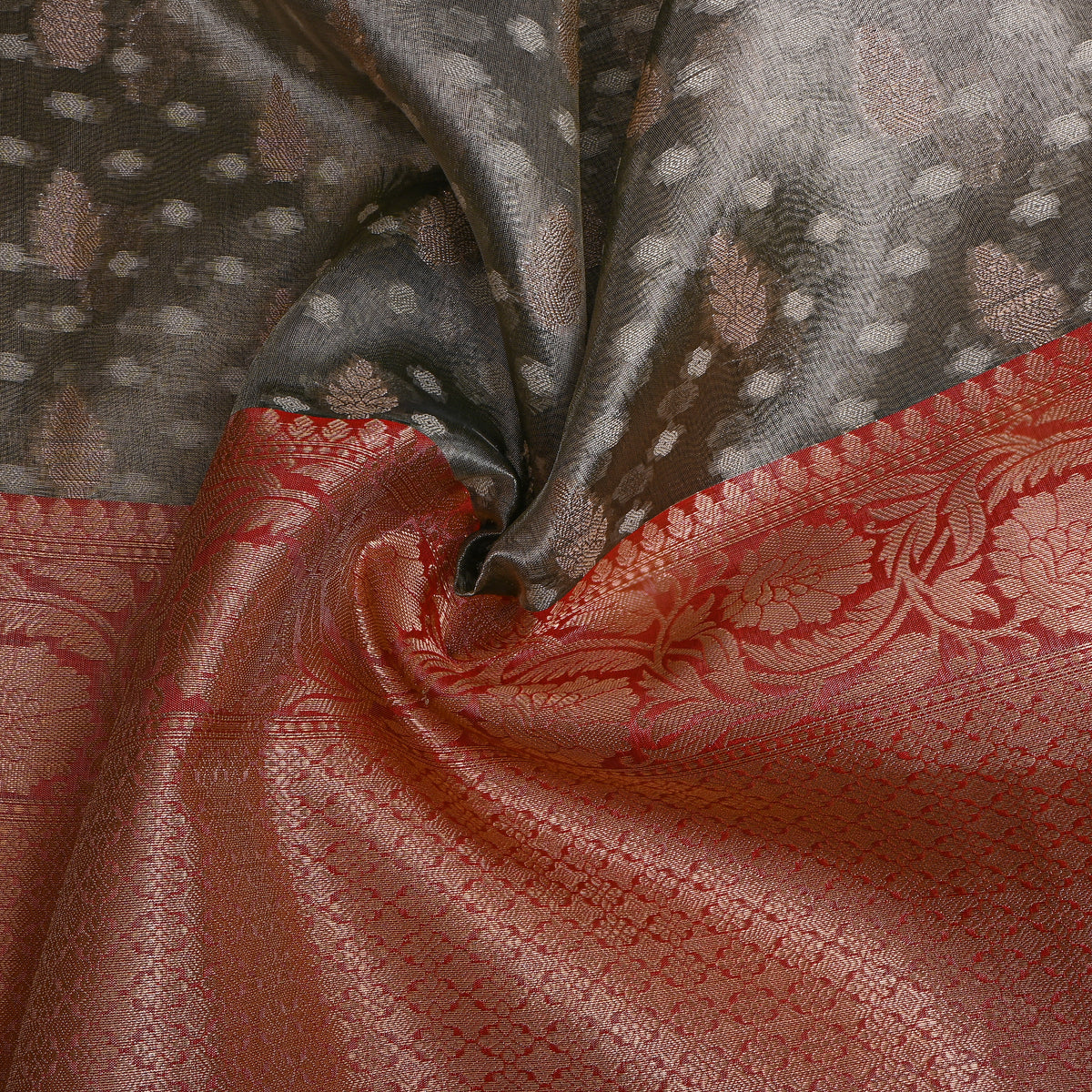 Juniper Green Dual Tone Zari Butti Jamawar Silk Fabric