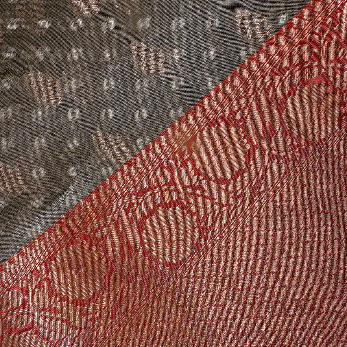 Juniper Green Dual Tone Zari Butti Jamawar Silk Fabric